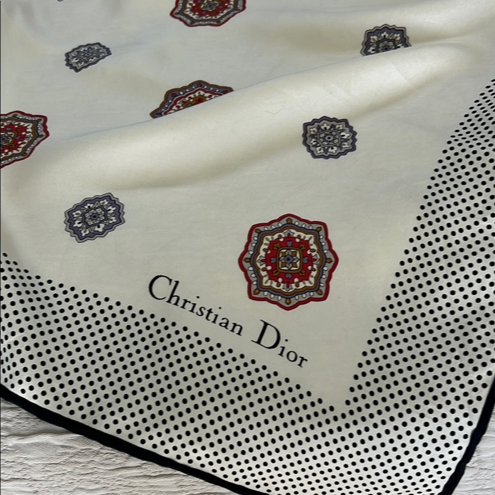 Dior Cream and Black Polka Dot Scarf